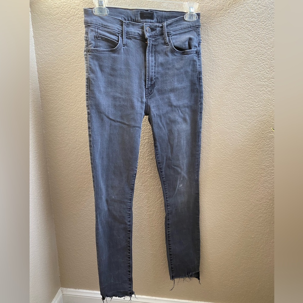 MOTHER The Stunner Zip Ankle Step Fray Gray Skinny Jeans for women size 26